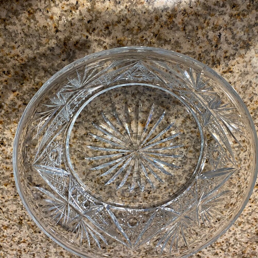 Vintage Bohemian Cut to Clear Crystal Bowl. Round. Made in Czechia in 1950s EUC